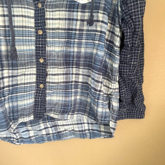 American Eagle Oversized Mixed Media Button Front Hooded Flannel Blue Size Small - Picture 5 of 6